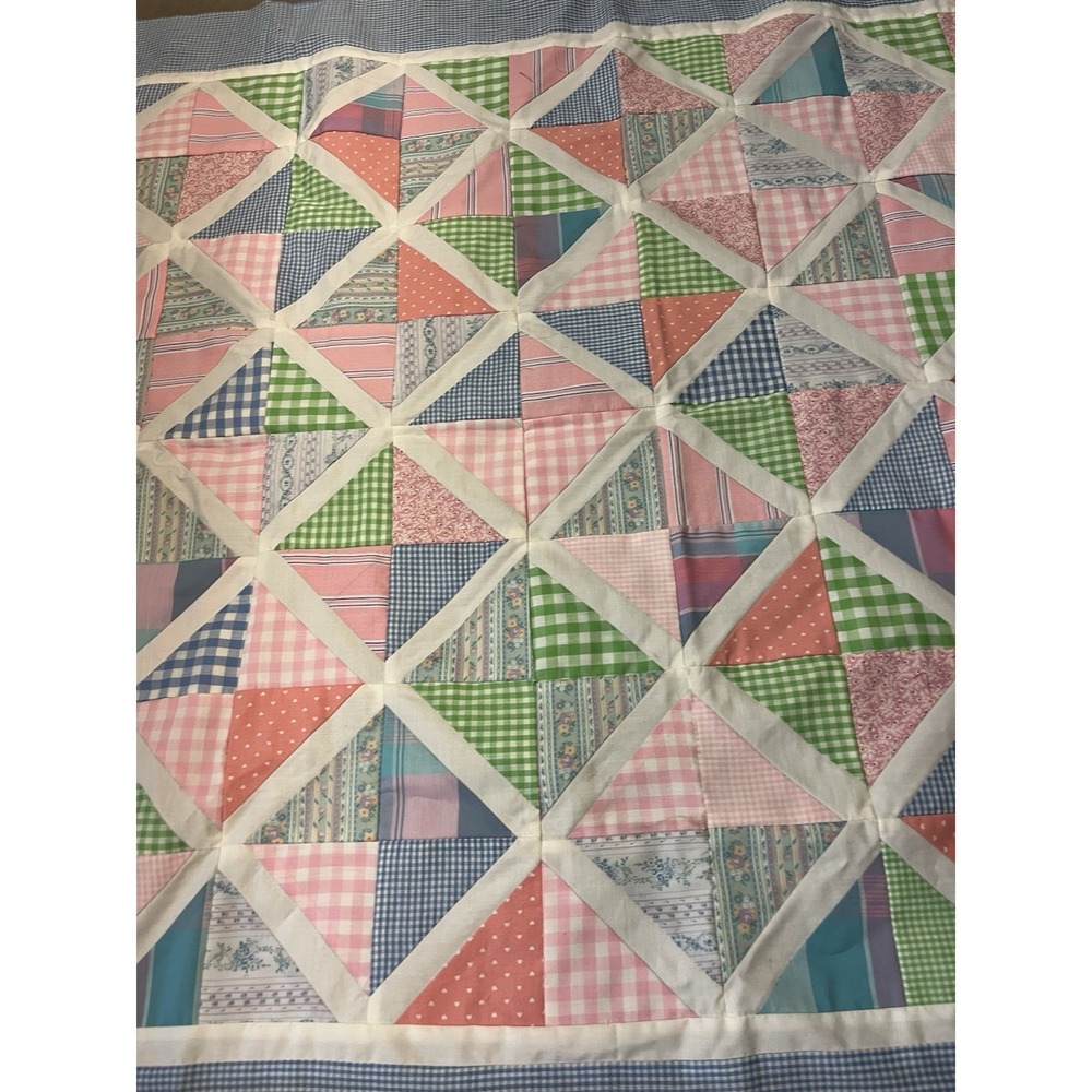 Vintage Quilting Table Center Square Topper Cutter Unfinished Blue White 42"x34" - Picture 6 of 9